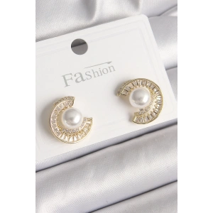 Erb Pirinç Gold Renk Zirkon Taşlı Salyangoz Model İnci Detay Kadın Küpe