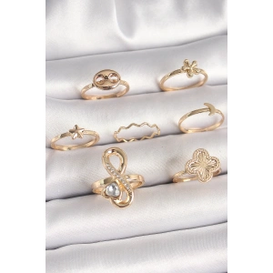 Erb Pirinç Gold Renk Zirkon Taşlı Sonsuzluk Figür Yıldız Detay Kadın Yüzük Kombini