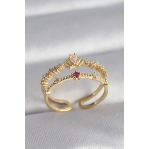 Erb Pirinç Gold Renk Zirkon Taşlı Taç Model Kadın Yüzük