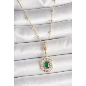 Erb Pirinç Gold Renk Zirkon Taşlı Topçuk Zincir Serenay Model Kadın Kolye