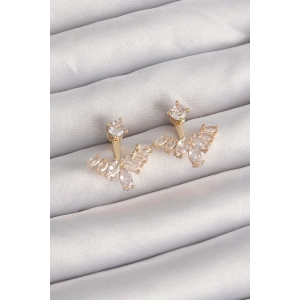 Erb Pirinç Gold Renk Zirkon Taşlı V Model Küpe