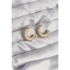 Erb Pirinç Gold Renk Zirkon Taşlı Yarım Halka Küpe