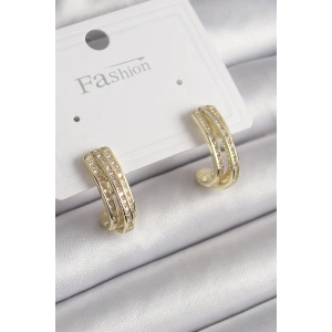 Erb Pirinç Gold Renk Zirkon Taşlı Yarım Halka Model Kadın Küpe