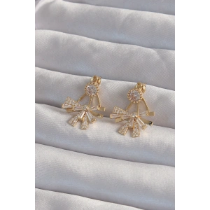 Erb Pirinç Gold Renk Zirkon Taşlı Yassı Fiyonk Model Küpe