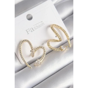 Erb Pirinç Gold Renk Zirkon Taşlı Yılan Kalp Model Kadın Küpe