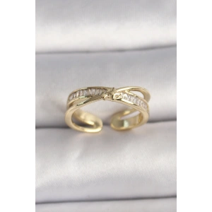 Erb Pirinç Gold Renk Zirkon Taşlı Yıldız Detaylı Ayarlanabilir Kadın Yüzük