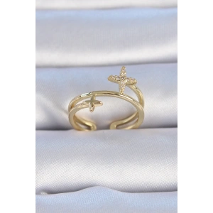 Erb Pirinç Gold Renk Zirkon Taşlı Yıldız Model Kadın Yüzük