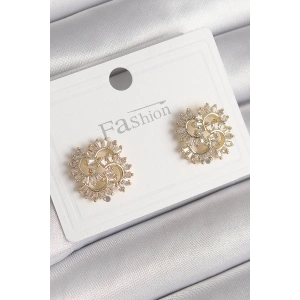 Erb Pirinç Gold Renk Zirkon Taşlı Yonca Model Kadın Küpe