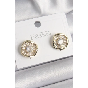 Erb Pirinç Gold Renk Zirkon Taşlı Yonca Model Kadın Küpe