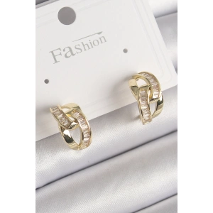 Erb Pirinç Gold Renk Zirkon Taşlı Zincir Model Kadın Küpe