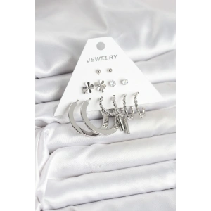 Erb Pirinç Gümüş Renk 6 Çift Kadın Küpe Seti