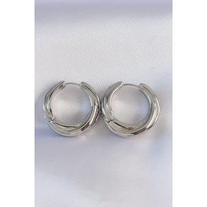 Erb Pirinç Gümüş Renk Asimetrik Kıvrım Küpe