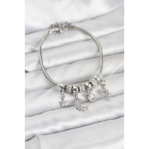 Erb Pirinç Gümüş Renk Ay Charm Model Charmlı Kadın Bileklik