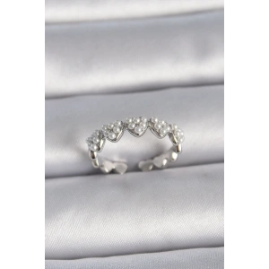 Erb Pirinç Gümüş Renk Ayarlanabilir İncili Kalp Model Kadın Yüzük