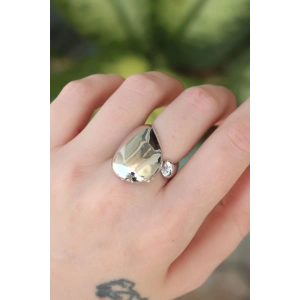 Erb Pirinç Gümüş Renk Ayarlanabilir İri Bombeli Yüzük