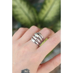 Erb Pirinç Gümüş Renk Ayarlanabilir Tırtıklı Bombe Yüzük