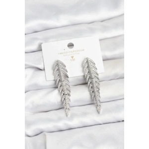 Erb Pirinç Gümüş Renk Balık Sırtı Model Zirkon Taşlı Kadın Küpe