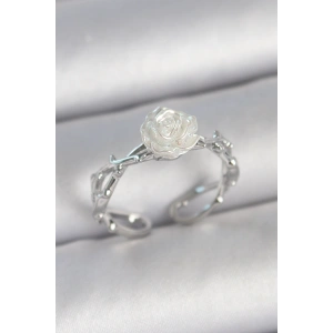 Erb Pirinç Gümüş Renk Beyaz Gül Model Ayarlanabilir Kadın Yüzük