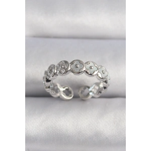 Erb Pirinç Gümüş Renk Beyaz Sedefli Yonca Model Kadın Yüzük