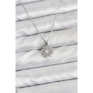 Erb Pirinç Gümüş Renk Çiçek Model Kadın Kolye