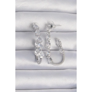 Erb Pirinç Gümüş Renk Damla Zirkon Taş Tasarımlı Küpe