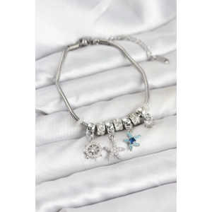 Erb Pirinç Gümüş Renk Deniz Tema Charmlı Kadın Bileklik