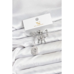 Erb Pirinç Gümüş Renk Göz Ve Kutup Yıldızı Model YSX Trio Küpe Seti