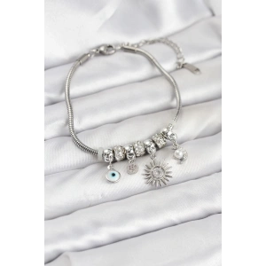 Erb Pirinç Gümüş Renk Güneş Charmlı Kadın Bileklik