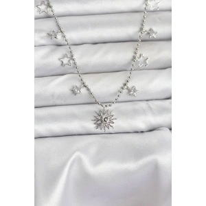 Erb Pirinç Gümüş Renk Güneş Model Kadın Kolye