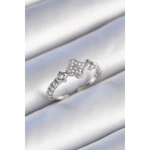 Erb Pirinç Gümüş Renk İncili Yonca Model Zirkon Taş Detaylı Kadın Yüzük