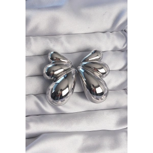 Erb Pirinç Gümüş Renk İri Bombeli Kelebek Küpe