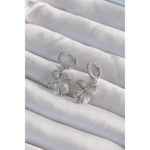 Erb Pirinç Gümüş Renk İri Zirkon Taşlı Fiyonk Model Halka Küpe