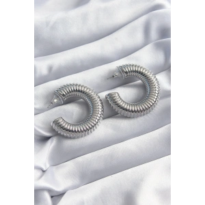 Erb Pirinç Gümüş Renk İşleme Halka Model Kadın Küpe