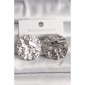 Erb Pirinç Gümüş Renk İşlemeli Daire Plaka Model Kadın Küpe