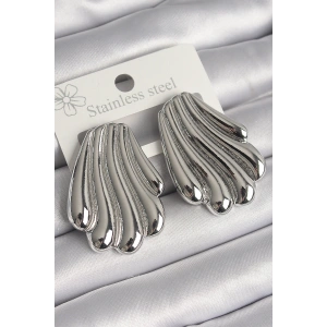 Erb Pirinç Gümüş Renk İşlemeli İstiridye Model Kadın Küpe