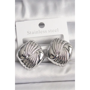 Erb Pirinç Gümüş Renk İşlemeli Kare Model Kadın Küpe