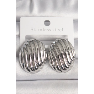 Erb Pirinç Gümüş Renk İşlemeli Oval Model Kadın Küpe