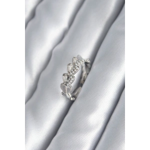 Erb Pirinç Gümüş Renk Kalp Model İnci Detay Kadın Yüzük