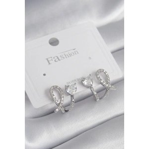 Erb Pirinç Gümüş Renk Kalp Model Zirkon Taşlı Kadın Küpe