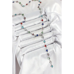 Erb Pirinç Gümüş Renk Karışık Renk Zirkon Taşlı Kalpli Y Kadın Kolye