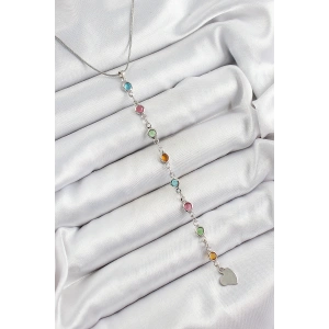 Erb Pirinç Gümüş Renk Karışık Renk Zirkon Taşlı Y Kadın Kolye