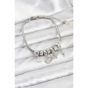 Erb Pirinç Gümüş Renk Kelebek Charmlı Kadın Bileklik