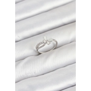 Erb Pirinç Gümüş Renk Kelebek Zirkon Taşlı Kadın Yüzük