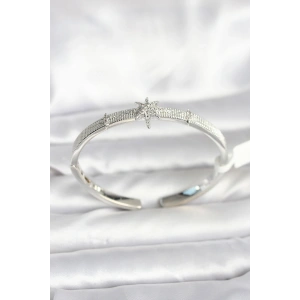 Erb Pirinç Gümüş Renk Kutup Yıldızı Model Kadın Kelepçe Bileklik