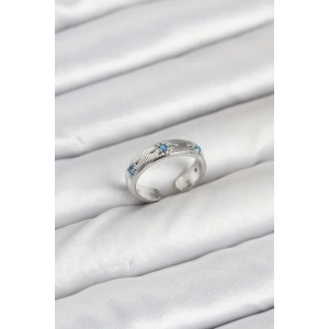 Erb Pirinç Gümüş Renk Mavi Zirkon Taşlı Kutup Yıldızı Model Kadın Yüzük