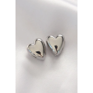 Erb Pirinç Gümüş Renk Minimal Bombeli Kalp Küpe