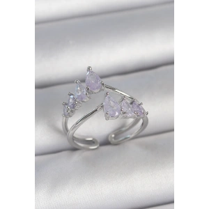 Erb Pirinç Gümüş Renk Mor Damla Zirkon Taşlı Taç Model Kadın Yüzük
