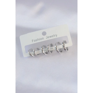 Erb Pirinç Gümüş Renk Oval Bombeli Küpe Seti