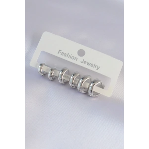 Erb Pirinç Gümüş Renk Oval Bombeli Küpe Seti