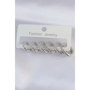 Erb Pirinç Gümüş Renk Oval Küpe Seti